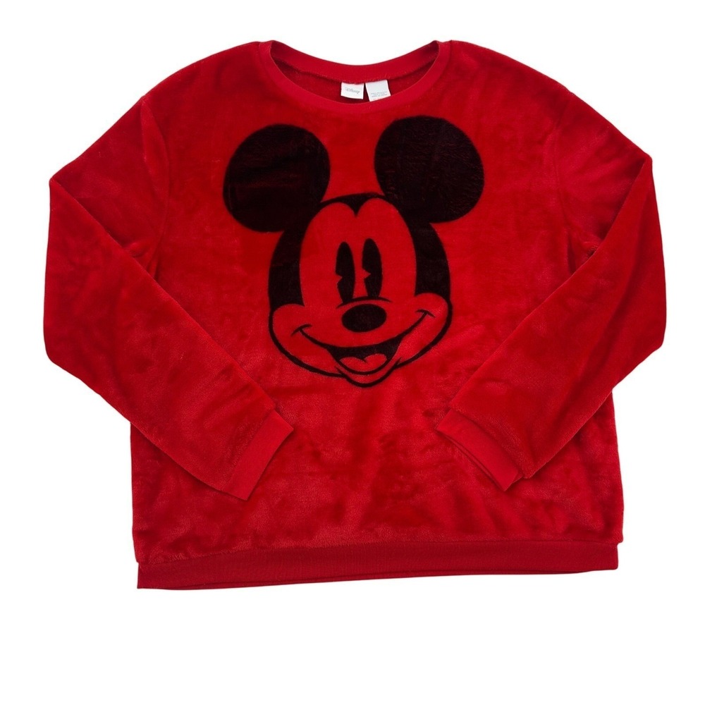 Disney Mickey Mouse Women XL Red Plush Warm Cozy Long Sleeve Tomato Girl Shirt - Picture 1 of 6